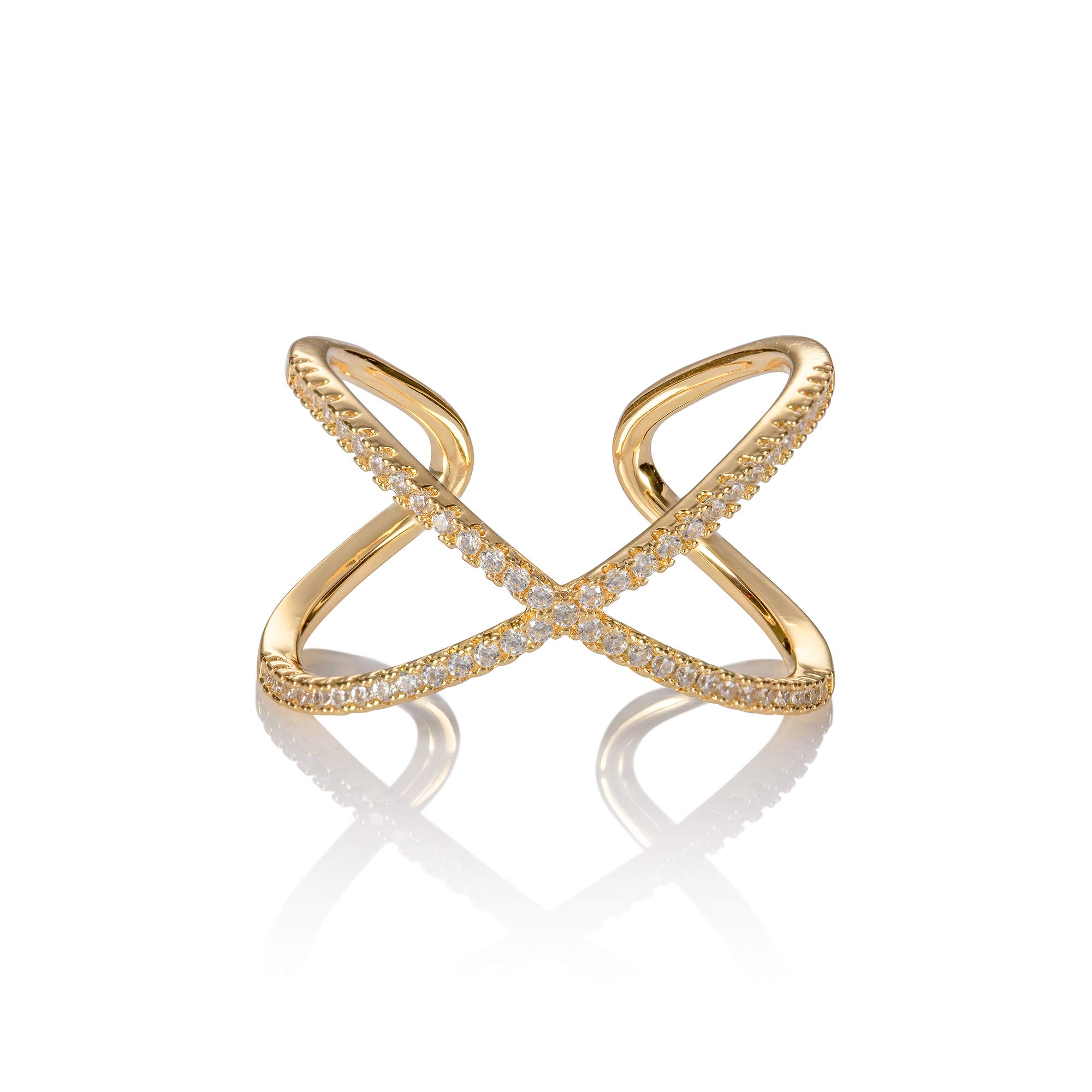 namana Cross Gold Rings for Women. Adjustable Rings for Women Set with Cubic Zirconia Stones. Statement Rings with a Delicate Stones set on a Crossover Design. Large Gold Ring for Women