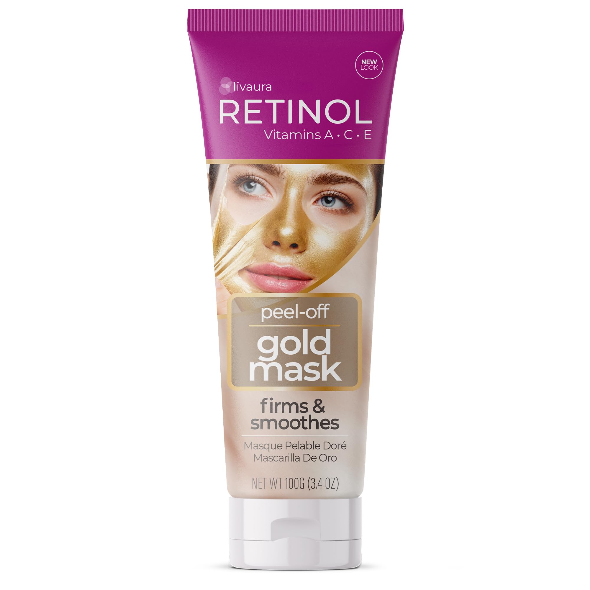 LIVAURA Retinol Gold Peel-Off Mask – Luxurious Treatment Tightens, Lifts, Hydrates Skin For Luminous Finish – Real Gold Helps Firm & Brighten While Flower Extracts Nourish & Restore Youthful Texture