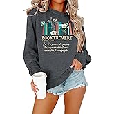 BENGELY Book Sweatshirt Women Funny Book Lover Graphic Shirt Reading Bookworm Pullover Hoodie Floral Casual Long Sleeve Tops