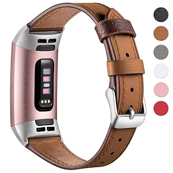 HUMENN Armband für Fitbit Charge 3 Leder Armbänder, Prämie Leder Einstellbare Ersatzband für Fitbit Charge 3, Fitness Zubehör