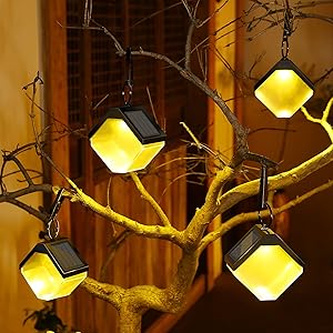 Fudosa Solar Hanging Lights, Outdoor Warm Light Solar Lanterns 4 Pack Colorful DIY Decorative Fence Lighting for Garden Wall Patio Tree