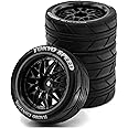 Chanmoo 1/10 RC On Road Tires and Plastic Rally Wheels 12mm Hex Drift Tyres for 1:10 Scale Racing Touring Street Car Tamiya TT01 TT02 XV01 TA06 A959 144001 HPI KYOSHO HSP PTG2 Traxxas 4PCS (Black)
