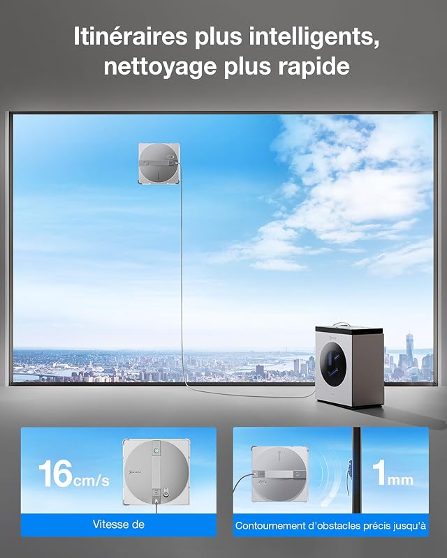 WINBOT W3 OMNI Robot Nettoyeur de Vitres avec Station, Lavage Automatique des Tampons, Nettoyage Intelligent Jusqu’aux Bords, Pulvérisation à 3 Jets, Contrôle via Application