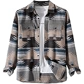 VIEWON Men's Casual Aztec Print Button Down Woolen Long Sleeve Lightweight Lapel Western Shacket Jacket Coat