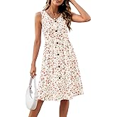 YSYOKOW Women's V-Neck Sleeveless Midi Summer Sundress with Elastic Empire Waist Flowy A-Line for Beach Travel Work