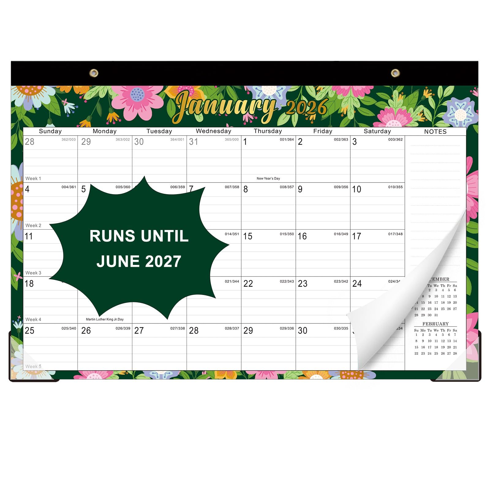 Photo 1 of **2 pack***Lbylyhxc 2026 Desk Calendar, 18-Month Calendar Runs from Jan. 2026 to Jun. 2027, Large 17" x 12" Desktop/Wall Monthly Calendar for Home, School or Office (Cute Flower Desk Calendar)