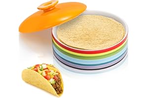 Lyellfe Ceramic Tortilla Warmer, 8.5 Inch Colorful Tortilla Server Keeper Container with Lid, Hold up to 12 Tortillas, Great 