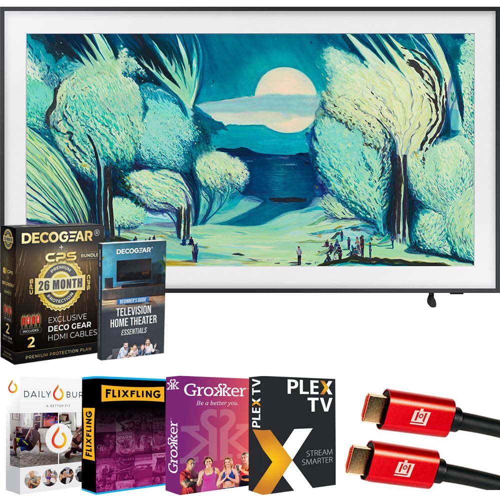 Samsung 55" The Frame LS03FA QLED 4K TV 2025 Art Mode, Vision AI | CPS Exclusive 26 Month Protection, 2X HDMI Cables, Premiere Movies Streaming & Deco Gear Complete Home Theater Beginner's Guidebook