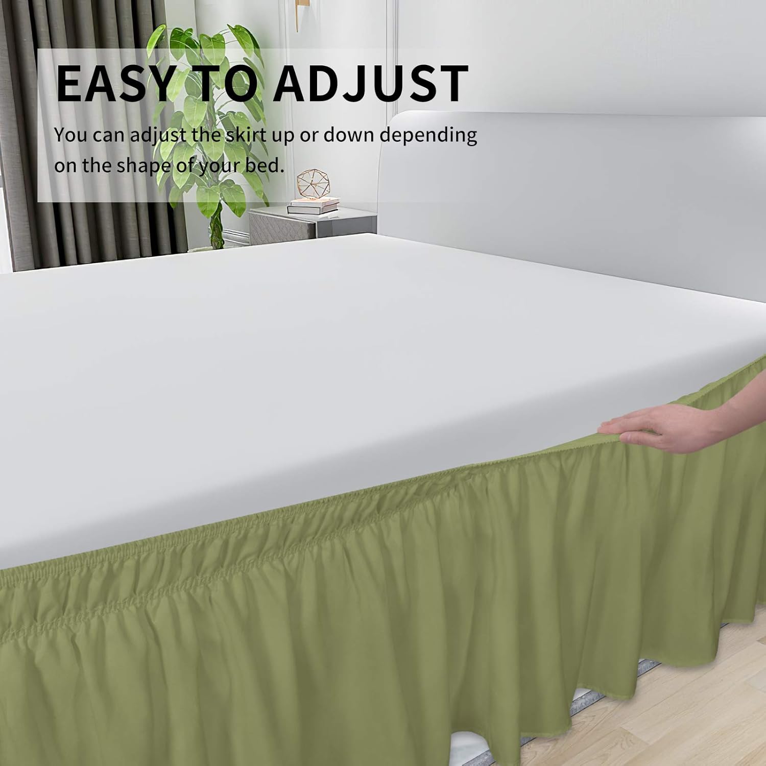 Easy-Going Bed Skirt for Queen or King Size Bed, 14 Inch Tailored Drop, Fitted with Adjustable Elastic Belt, Convenient to Use Without Lift The Mattress (Queen/King, Light Green): Home & Kitchen