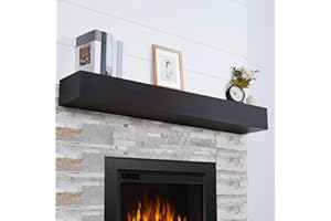 TECANA Fireplace Mantel 60 Inches - Rustic Floating Mantel Shelf - Solid Wood Mantel with Invisible Support Bracket - Wall Mantel Shelf for Farmhouse (60" L x 8" D x 5" H, Dark Brown)