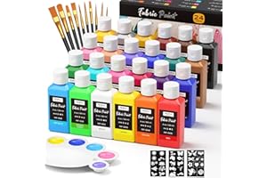 Nicpro 24 Colors Fabric Paint (2oz/60ml), Permanent Soft Fabric Paint Set with Brushes, Palette, Stencils, Non-Toxic Textile Paint for Fabric DIY Crafts, T-Shirts, Shoes, Jeans, Bags, Furniture, Art
