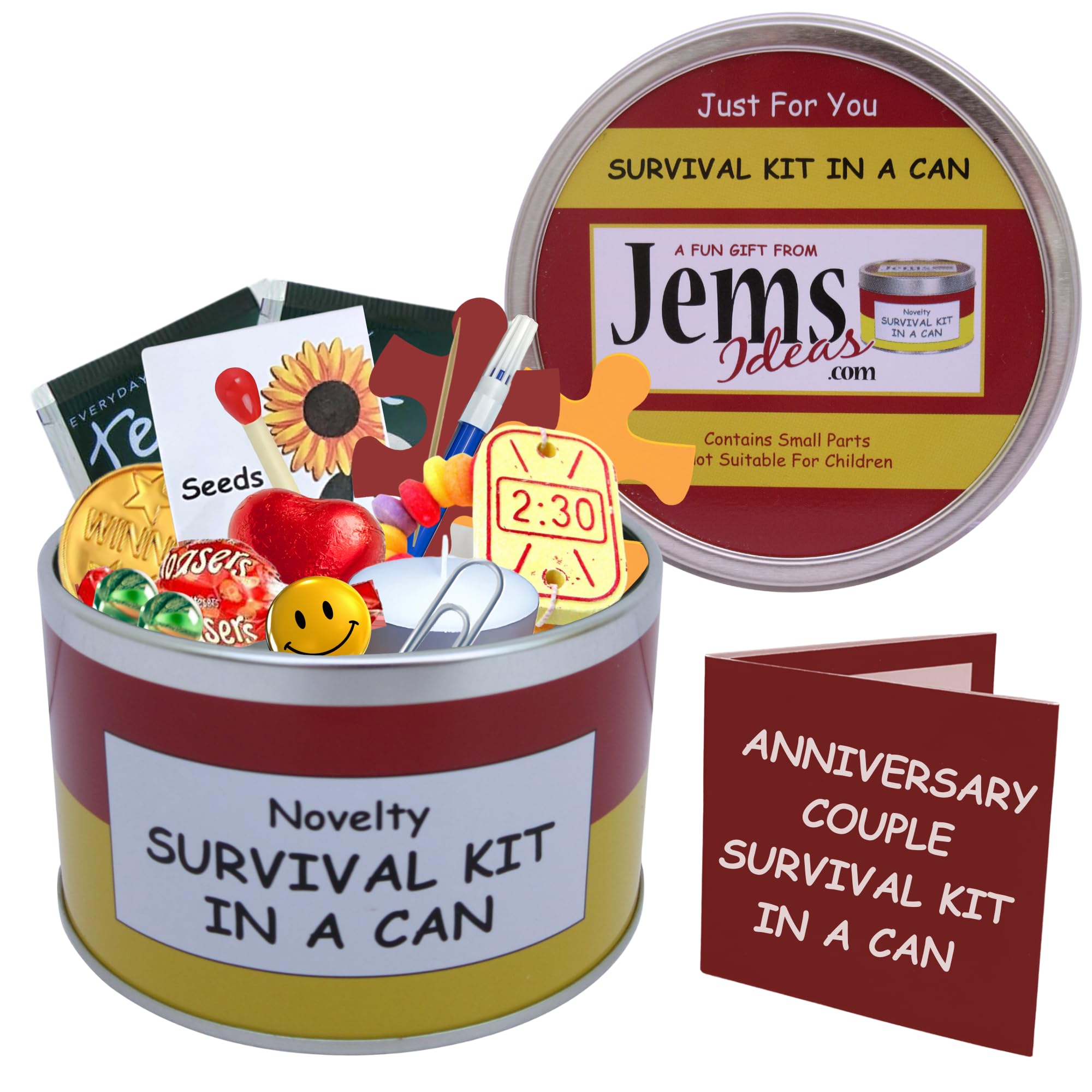 Survival Kit In A Can A Fun & Unique Novelty Gift Set with Card Perfect for Couples Parents Grandparents & Friends. Wedding Anniversary Celebration Keepsake