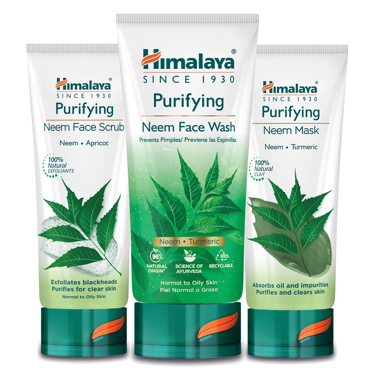 Himalaya Herbals Purifying Neem Face Wash SET with Face Scrub & Face Mask | Natural Moisturising Facial Cleanser with Goodness of Neem and Turmeric, Deeply Cleans Pores and Pimples (SET)