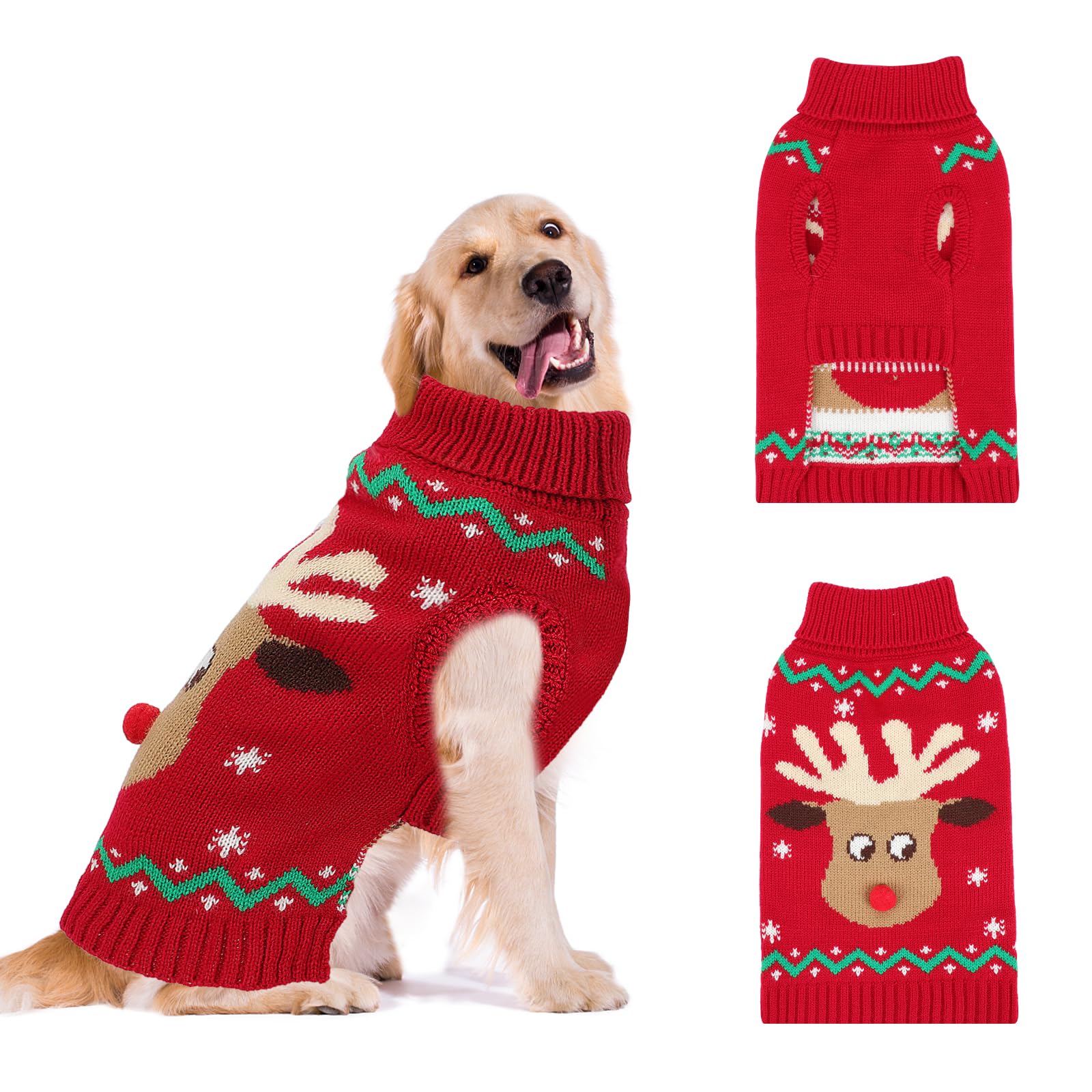 HYLYUN Christmas Dog Sweaters Pullover, Reindeer Snowflake Christmas Dog Outfits, Classic Turtleneck Dog Clothes for Medium Dogs(M)