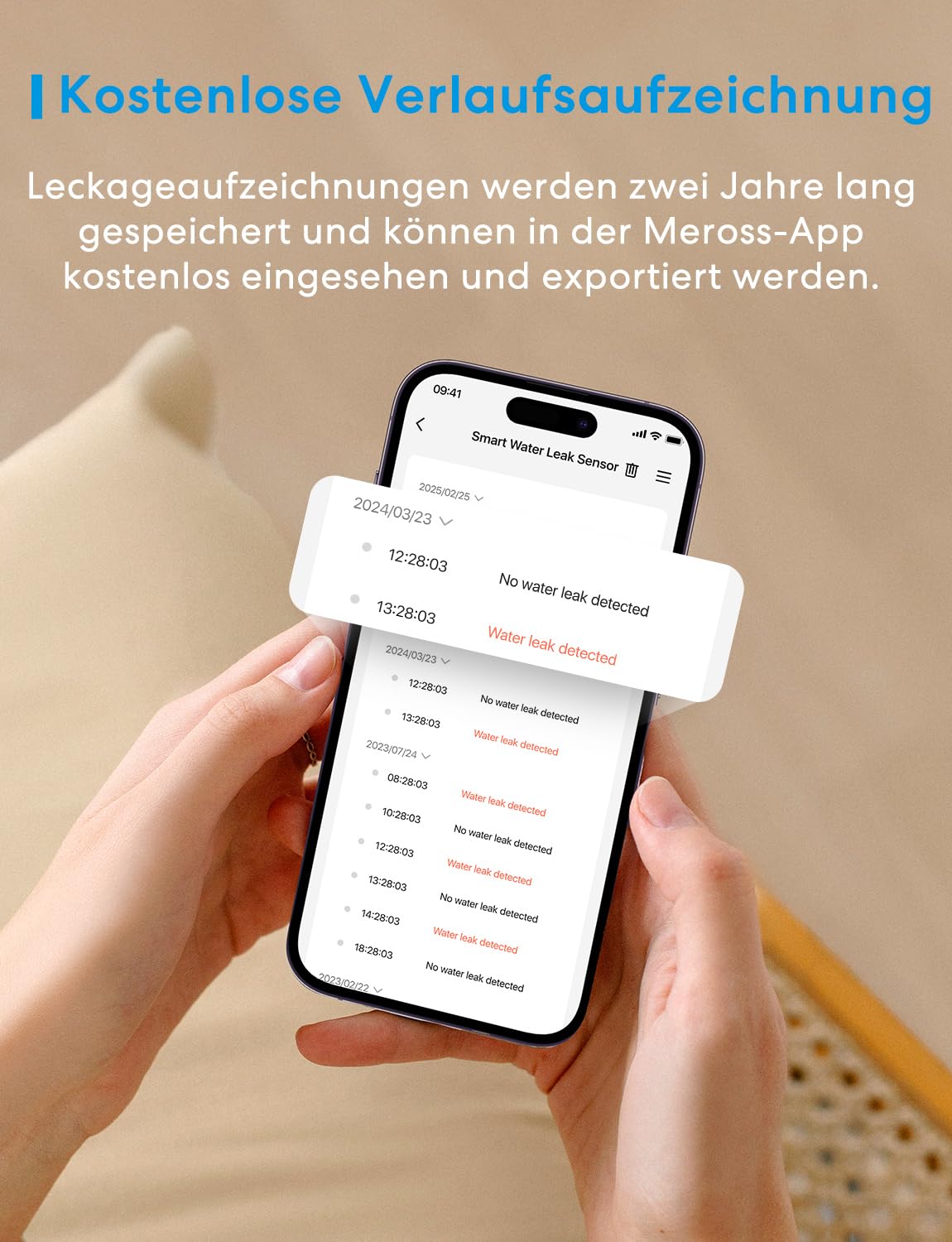 Meross Smart Wassermelder mit Hub MSH400 | Wasserlecksensor WLAN 0,3 mm Erkennung | bis 100dB Sensor & APP & Hub-Alarm | Smart Wasseralarm Melder für Küche, Badezimmer, Keller | Batterie für 3 Jahre 6