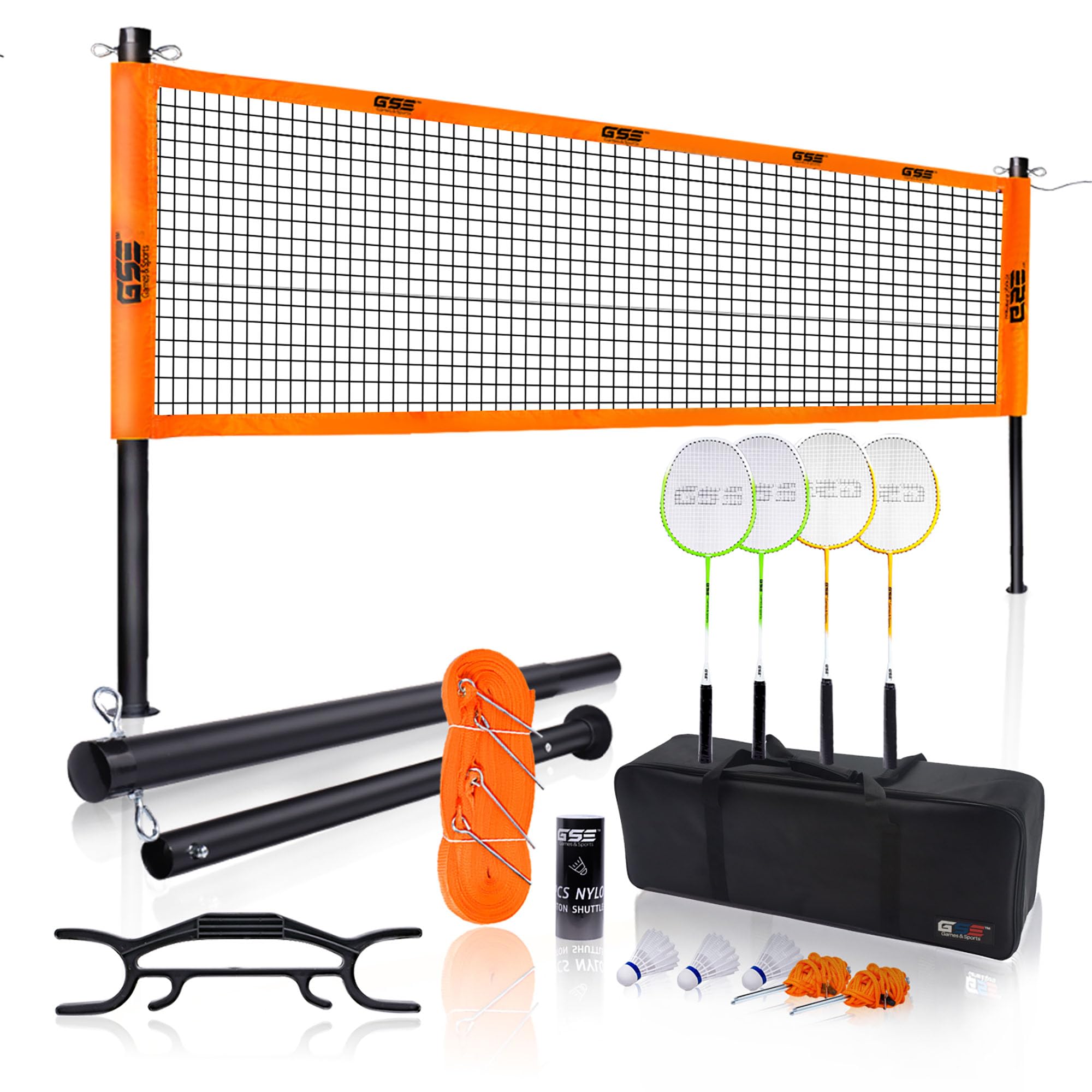 GSE Games & Sports Expert Outdoor Yard Sports Net Game Set for Backyards, Parks, Beach, Lawn. Volleyball Set, Badminton Set OR Volleyball & Badminton Combo Set Available