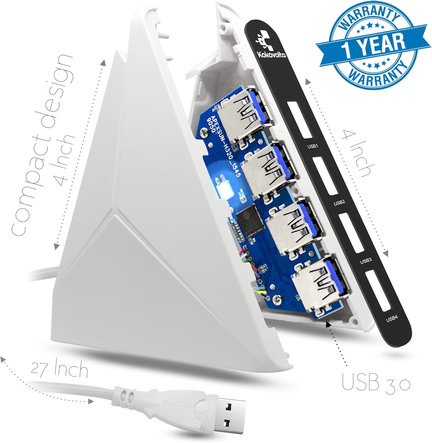 USB Hub 3.0 Vertical Data Hub with Long Cord - 4 Port Black & White Charger Splitter USB Extension Cable - Extra USB Ports for Devices Such as Xbox One PS4 Mac PC Laptop Desktop: Computers & Accessories