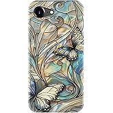 DorisMax for iPhone 16e Case - Wireless Charging Compatible - Dual-Layer Hard Shell + Silicone Cover - Shockproof Protective Phone Case with Stylish Designs for Women - Butterflies Blue Gold