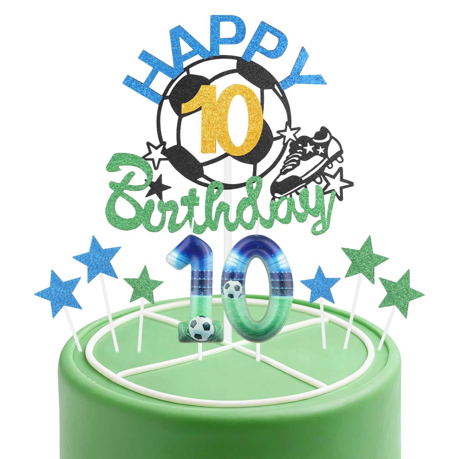 Football Birthday Candles Cake Toppers Set,Soccer Number 10 Candle for Cake,Boys 10th Birthday Decorations,Blue Green Candles Cake Toppers Soccer Cake Decorations for Football Themed Party Supplies — image 1