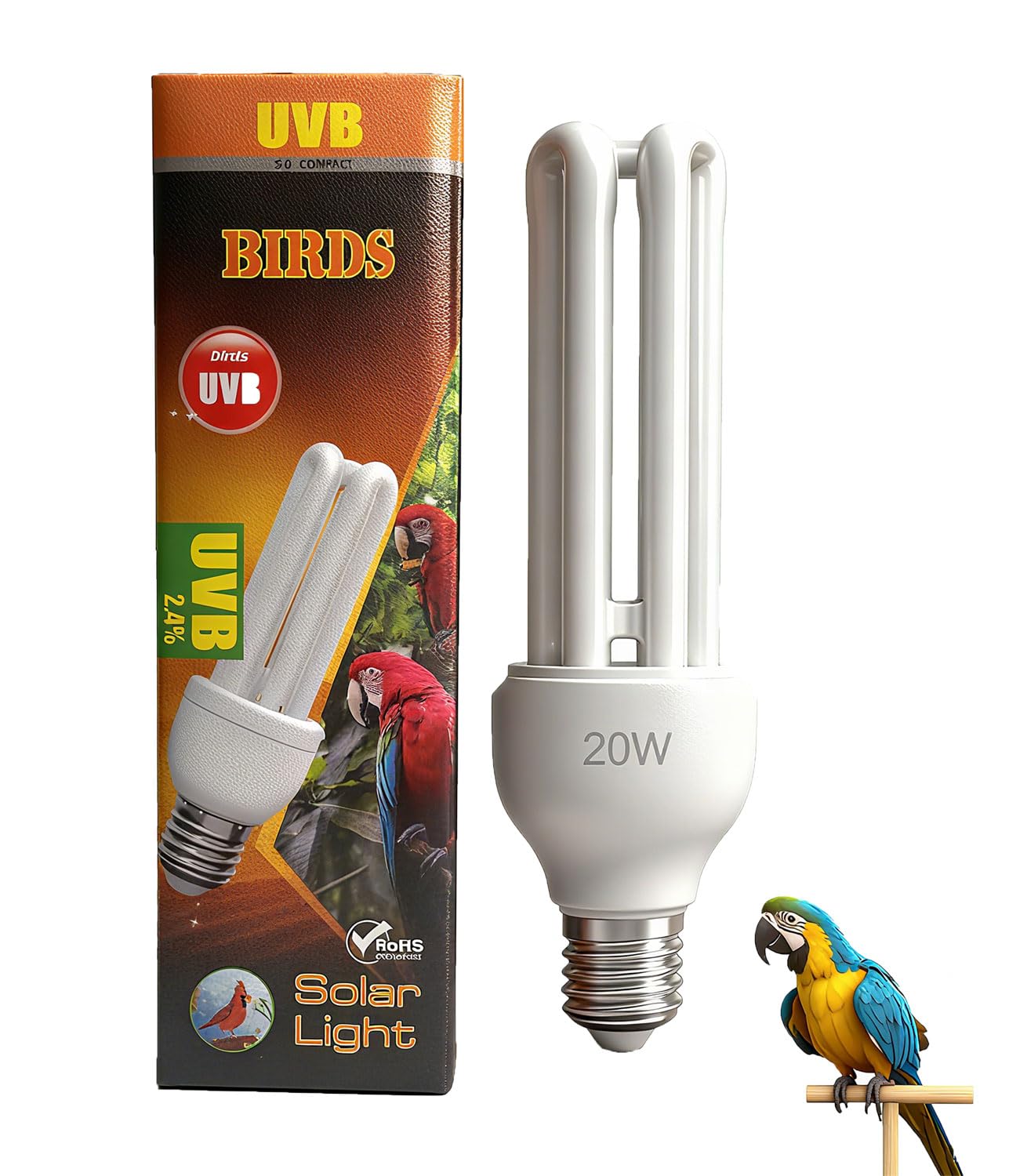 Photo 1 of KINGYEENUO E26 UVA UVB Light Bulb for Birds 2.4 UVB 20W Compact Flourescent Lamp for All Kinds Captive Birds, Natural Sunlight Simulation Bird Parrot Light Bulb Compact UVB Lamp Bird Cage UVB Light