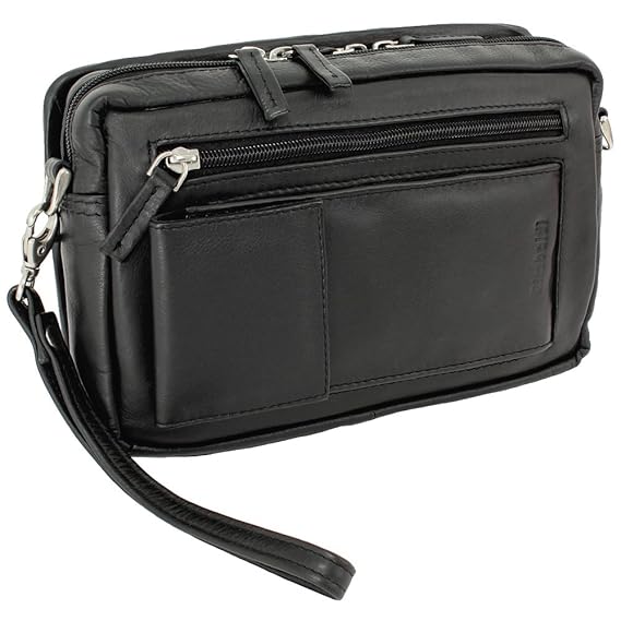 Ledershop24 Luxus Herren Handgelenktasche Business Tasche mit Smartphonefach aus feinem Nappaleder in Schwarz
