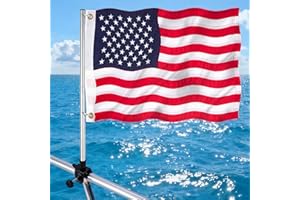 FLAGMESAGE Boat Flag Kit with Flag Holder, 16x24 Inch US Flag with Adjustable Pole Stainless Steel Clamp, 50 Embroidered Stars American Flag Boat Accessories (16x24)
