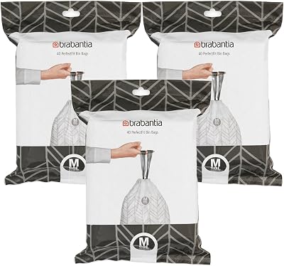 Brabantia 60 Litre Waste Bag Code M Dispenser Pack 40 Bags White Pack of 3