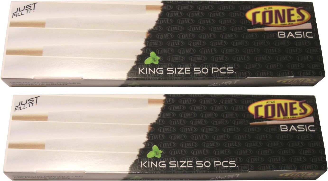 100 Pack Box of King Size Pre Rolled Ready Made Paper Smoking Cones