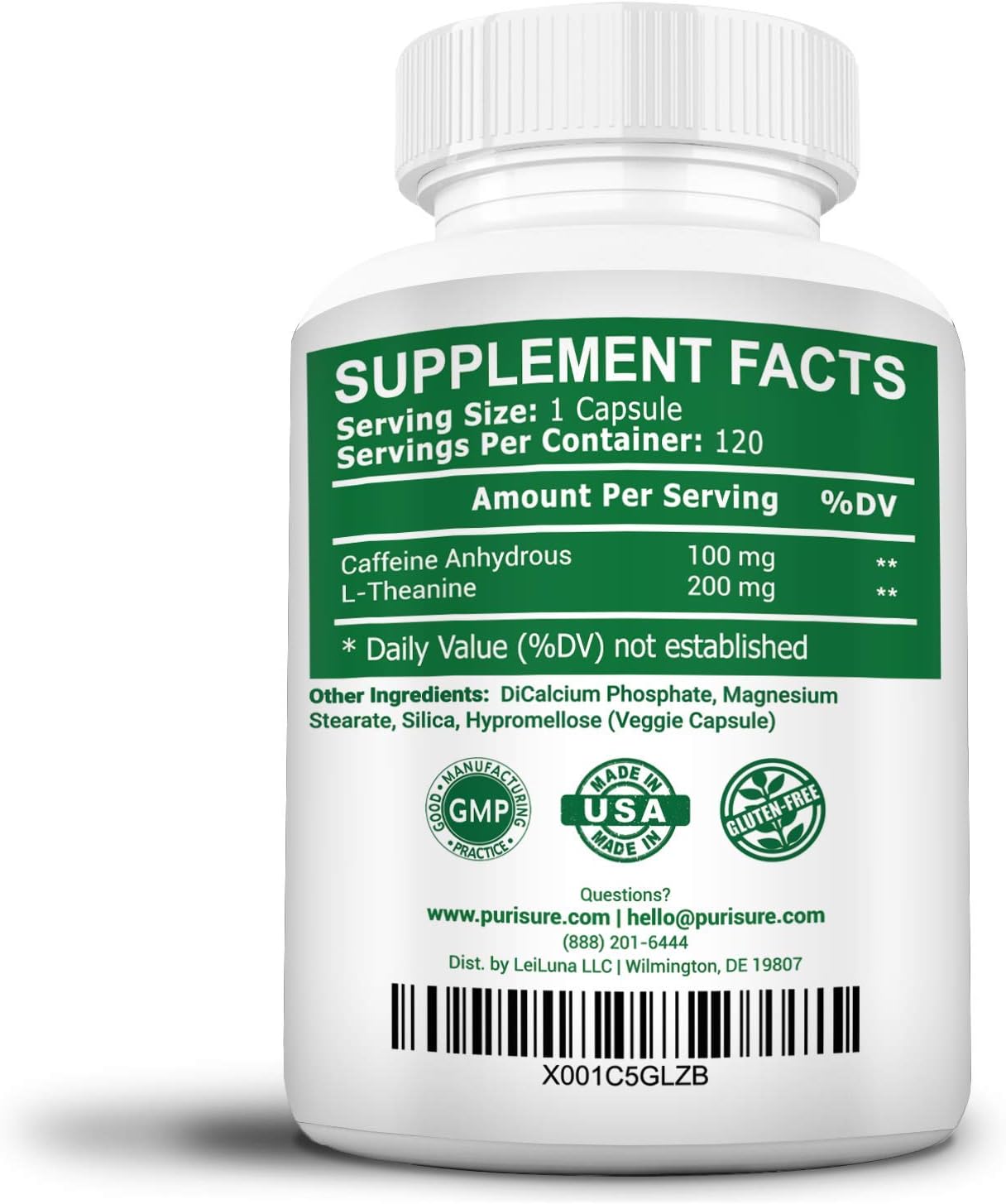 Caffeine + L-Theanine 300 mg (120 Capsules), No Crash or Jitters, Alert and Productive, Calm and Relaxed, Nootropic Supplement (120 Capsules): Health & Personal Care