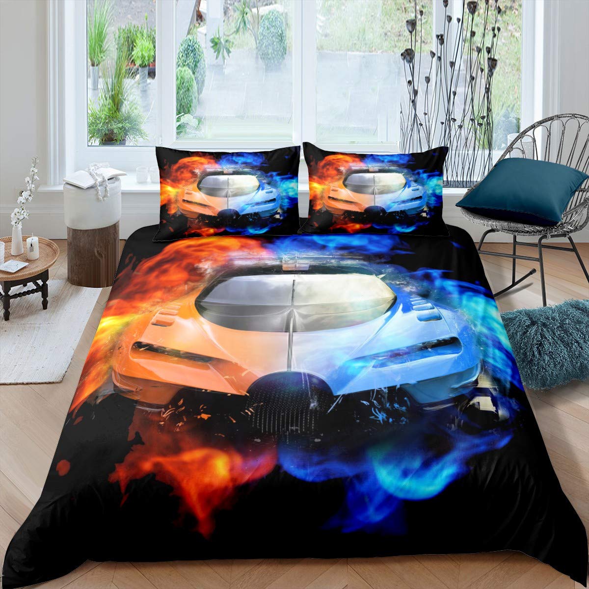 Kids Sports Car Bedding Set Luxury Yin Yang Race Car Bedding Set for Boys Girls Men Extreme Sports Theme Comforter Cover Cool Speed Racing Car Duvet Cover Bedroom Collection 2Pcs Single — image 1