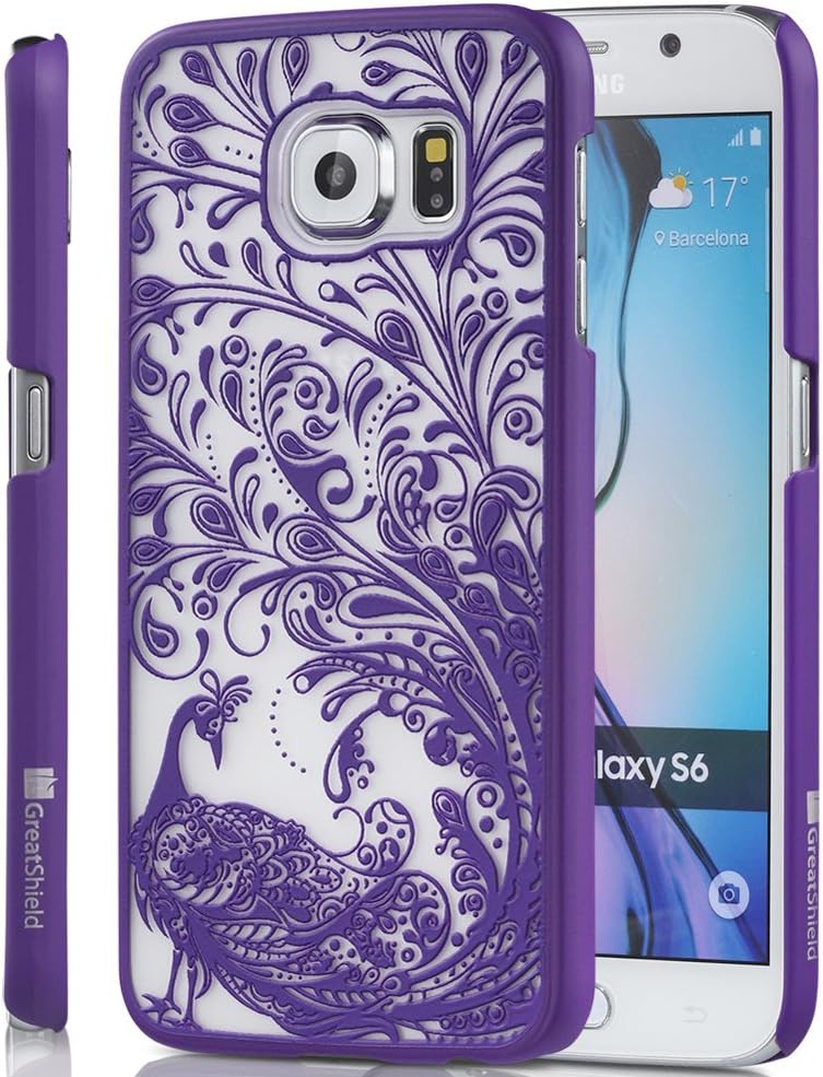 Galaxy S6 Case, GreatShield [TACT | Peacock Design] Hybrid Flower Pattern Snap On Case Embossed Back Cover for Samsung Galaxy S6 (Radiant Orchid / Purple)
