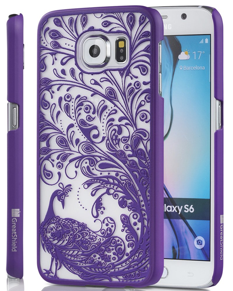 Galaxy S6 Case, GreatShield [TACT | Peacock Design] Hybrid Flower Pattern Snap On Case Embossed Back Cover for Samsung Galaxy S6 (Radiant Orchid / Purple)
