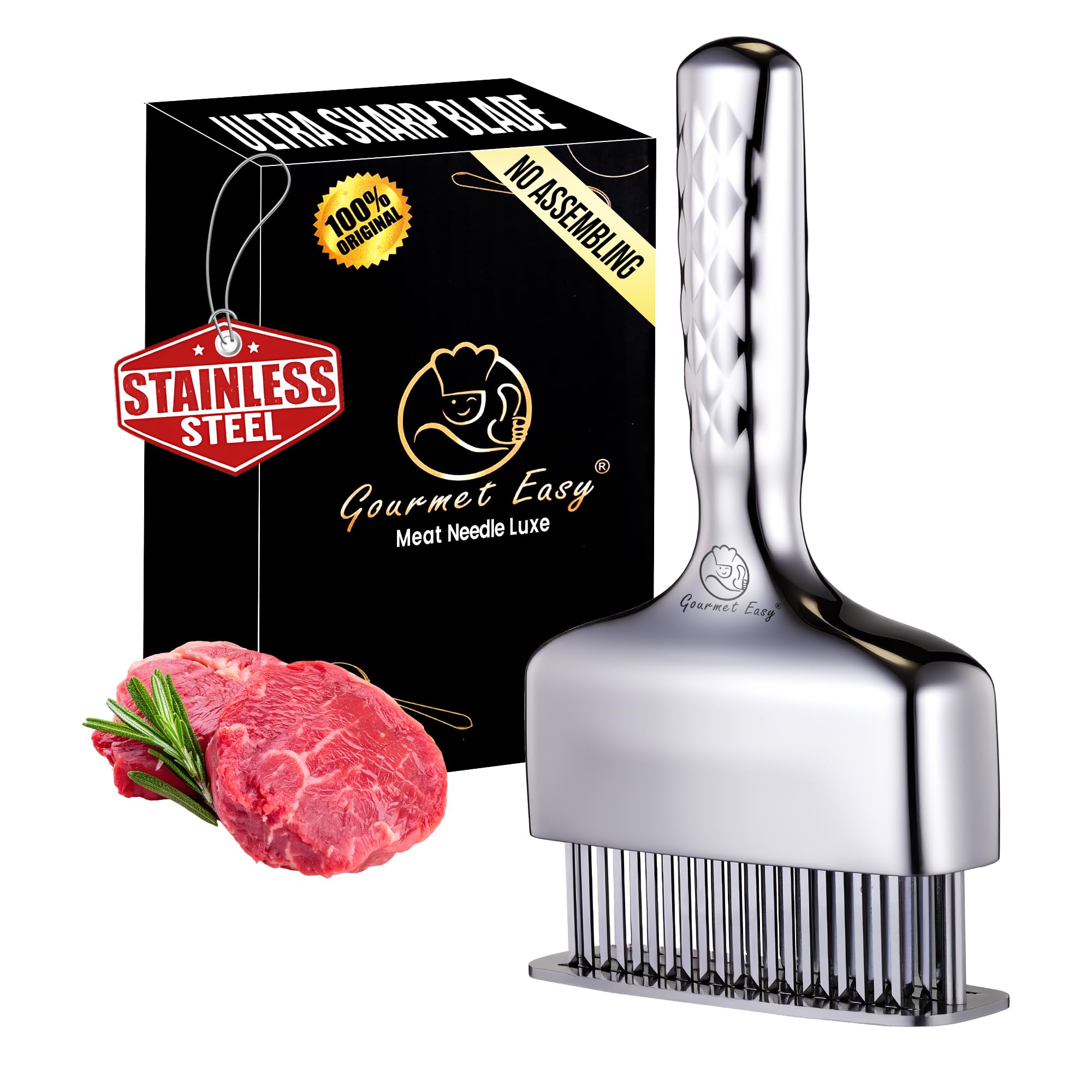 Photo 1 of Meat Tenderizer Tool, Stainless Steel Blade Tenderizer for Meat – Extra Long Handle, Rustproof One-Piece Meat Tenderizer Mallet & Hammer, Steak Cooking Accessories, No Assembly Needed, 5-Year Warranty