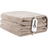 ReyyNio Heated Electric Blanket 62"x84" Twin Size, Soft Coral Fleece Blanket with 4 Heating Levels & 10 Hours Auto-Off, Fast Heating, Warm Cozy, Machine Washable for Home & Office - Light Brown