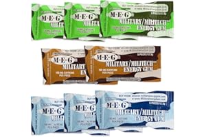 MEG - Military Energy Gum | 100mg of Caffeine Per Piece + Increase Energy + Boost Physical Performance + Multi Flavors of Arctic Mint , Spearmint, & Cinnamon + 8 Packs (40 Count)