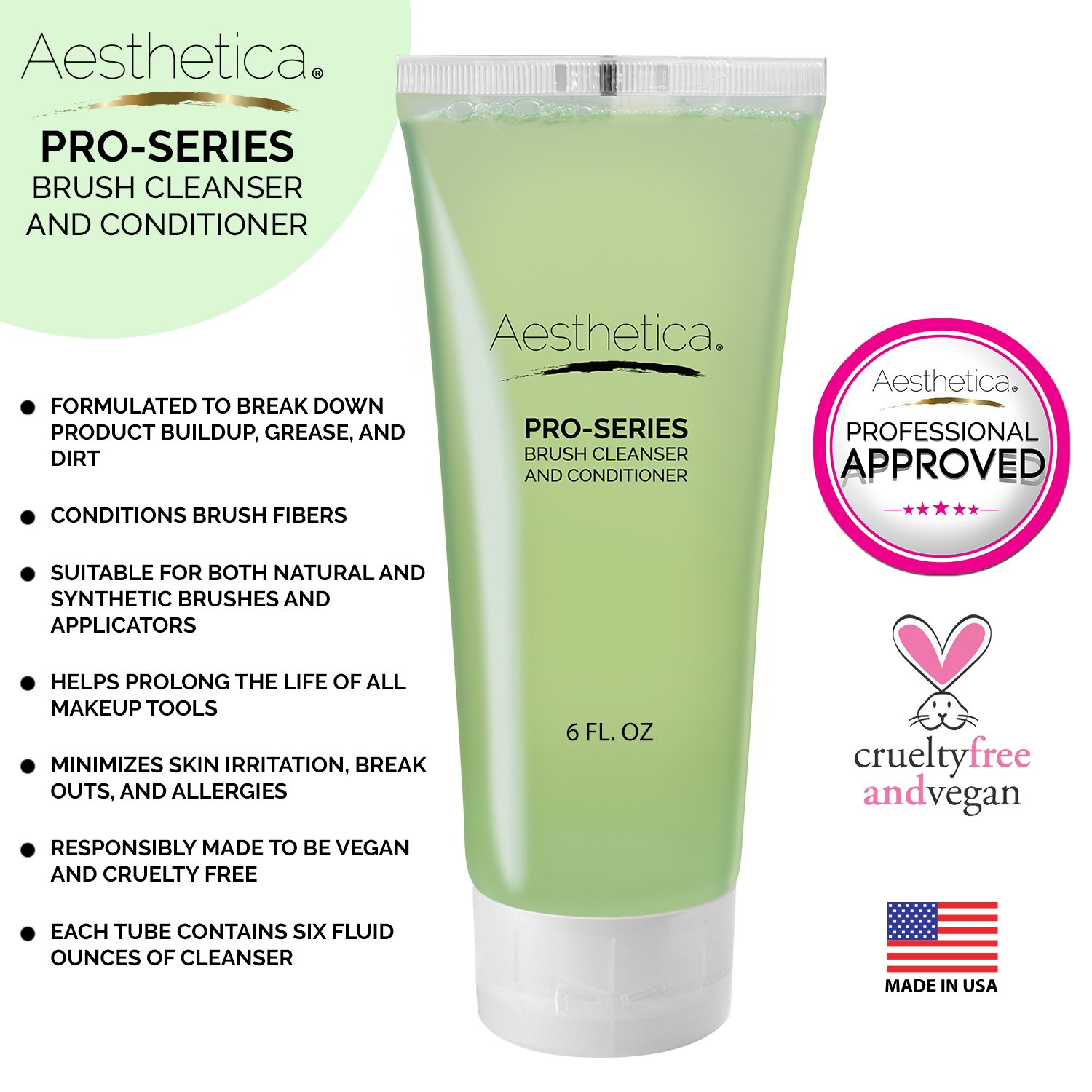 Aesthetica Makeup Brush Cleaner - Cruelty Free Make Up Brush Shampoo for any Brush, Sponge or Applicator - Made in USA - 6 oz.: Beauty