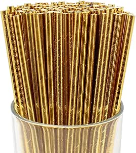 Just Artifacts Premium Biodegradable Disposable Drinking Paper Straws (100pcs, Metallic Gold)