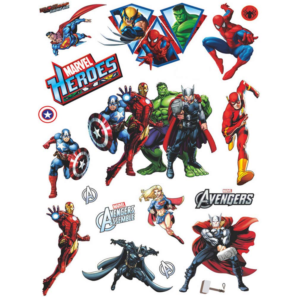 FANGLIAN DIY Removable Marvel Wall Stickers Avengers Wall Decals, Cartoon 3D The Superhero Wall Decor for Boys Room Living Room (17.8inchex23.7inche)