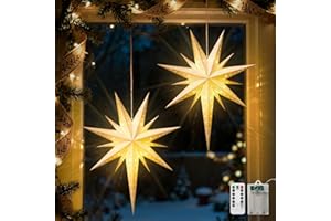 Luxspire 2 Pack Christmas Paper Star Lantern, 17.7” Hanging Paper Lights with LED Light Beads Remote Control, Foldable Decorative Papers Lantern Lights for Christmas Holiday Party, Bethlehem Star