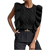 Verdusa Women's Ruffle Trim Sweater Vest Y2k Cropped Sleeveless Business Cable Elegant Knit Top