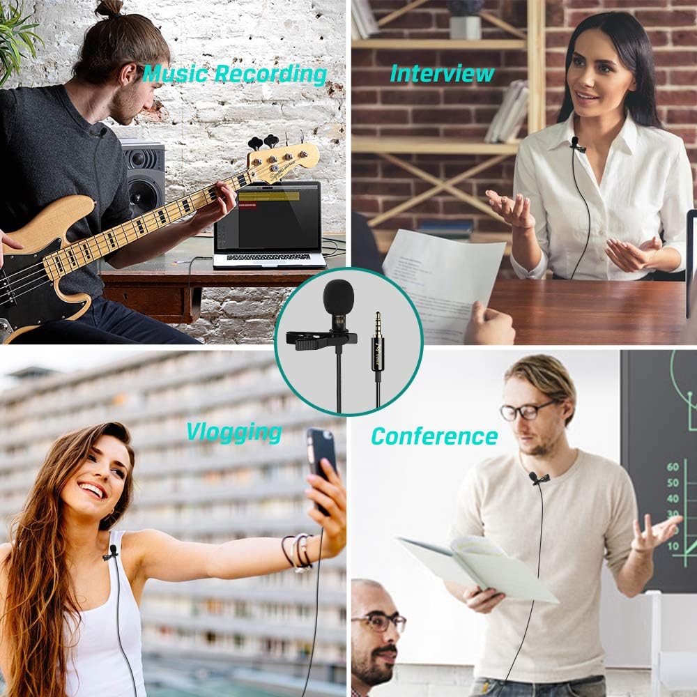 PoP voice Professional Lavalier Lapel Microphone Omnidirectional Condenser Mic for iPhone Android Smartphone,Recording Mic for Youtube,Interview,Video: Musical Instruments