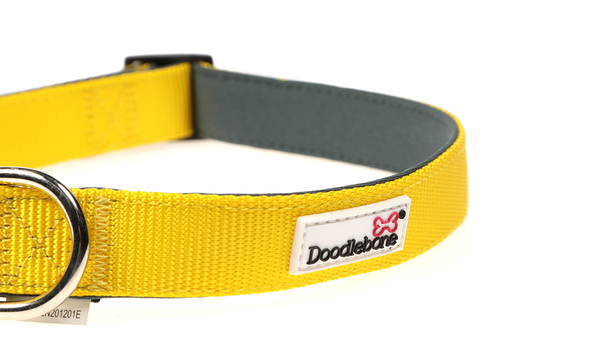 Doodlebone – Padded Dog Collar – Adjustable Breathable Comfort Collar with Reflective Stitching, Strong D Ring & Durable Metal Buckle for Daily Walks – Size 1-2 22–30cm - Sunshine