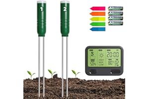 Reyke Soil Moisture Meter for Plants, 4-in-1 Soil Tester for Moisture/Temperature/Sunlight/Time, Digital Sensor, Water Meter for Outdoor & Indoor Use,Ideal for Garden, Farm, Lawn- Battery Included