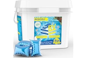 BEBOBLY RV Toilet Treatment Drop Ins, Extra Strength Septic Tank Treatment & Cleaner, Waste Breakdown/Odor Control, RV Black Tank Treatment for RVs, Boats & Portable Toilets, Odor Eliminator (50 Pack)