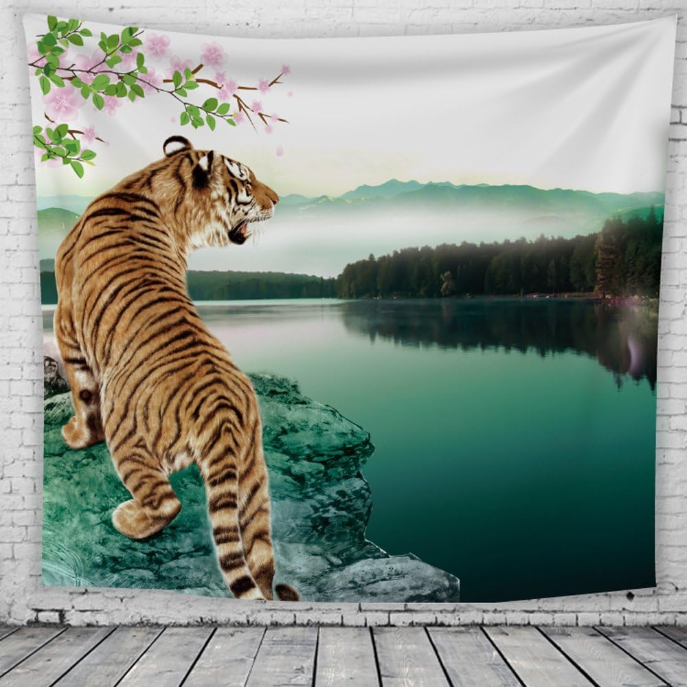 WSHINE Tiger Lake Wall Tapestry Mountain Tapestries Home Decortion Rest Room Decor Blanket