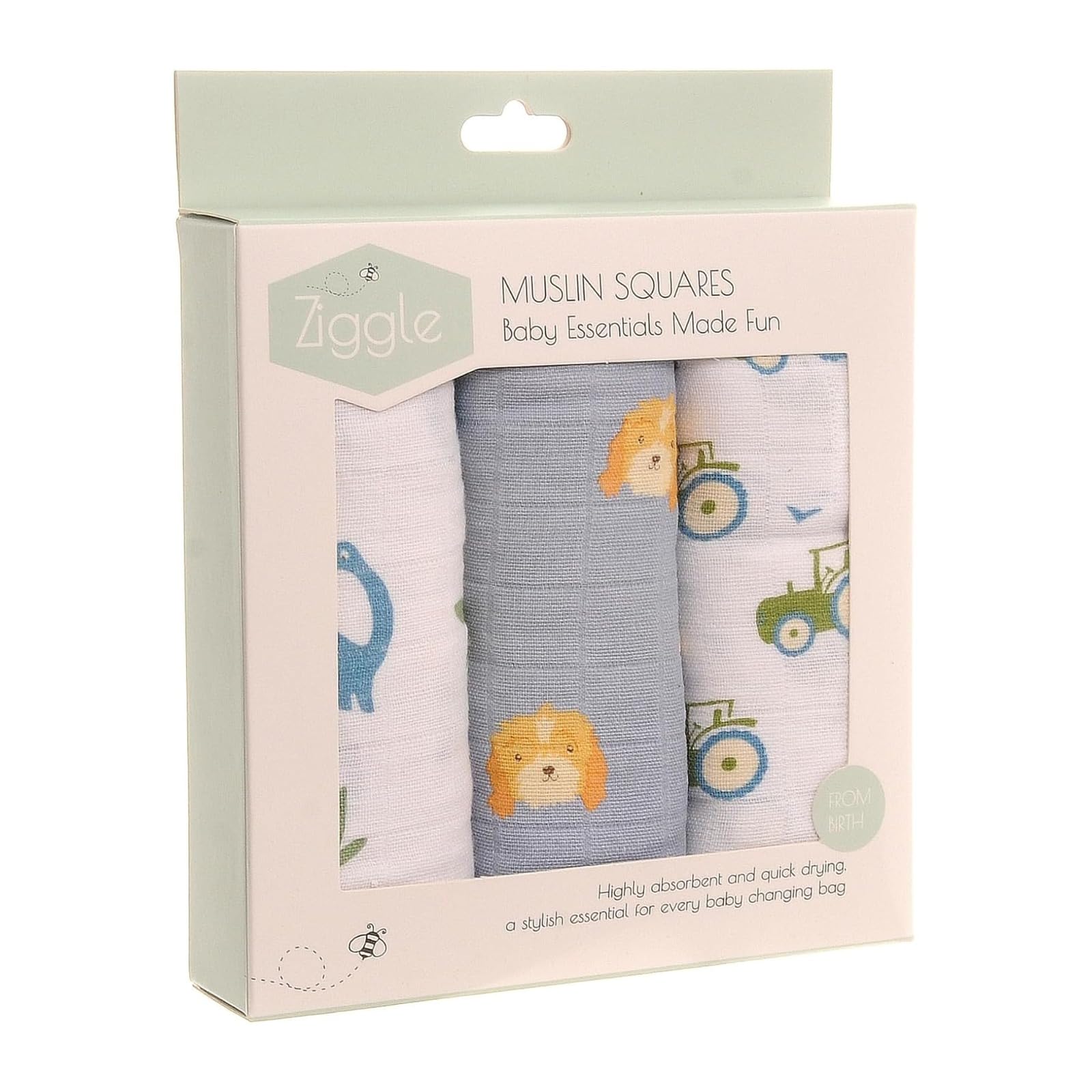 Ziggle Muslin Cloths for Baby, Luxury Large Muslin Squares 70x70 | Thick, Absorbent & Breathable Cotton | Newborn Essentials & Baby Muslins Blanket Gift
