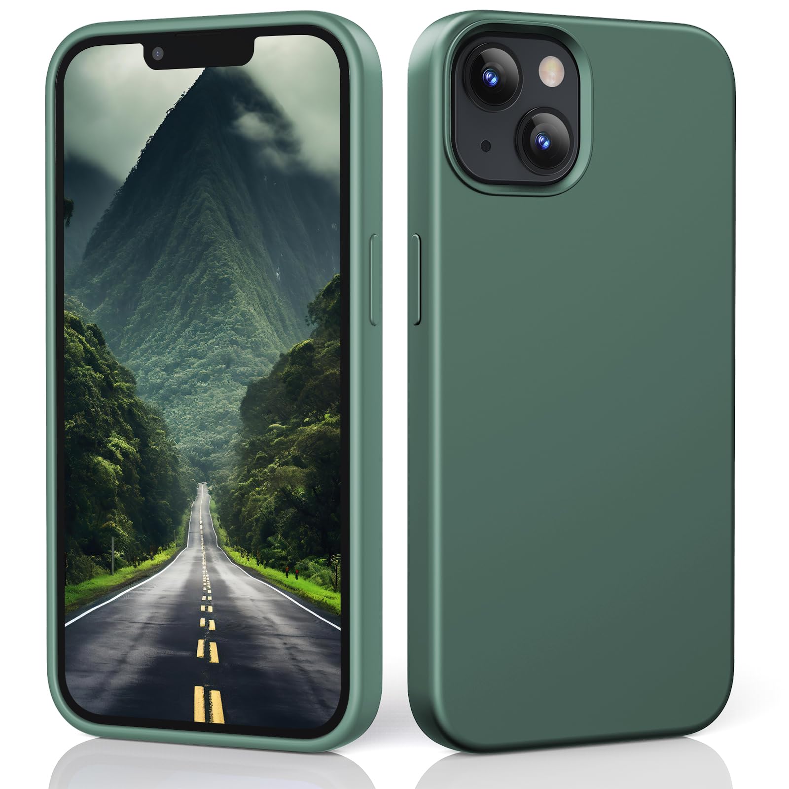 TIIXXE Silicone Case Compatible with iPhone 13 case Soft Ultra Slim Protective Shockproof Liquid Silicone Phone Case,Anti-Scratch Microfiber Lining, 6.1" Pine-needle green — image 1