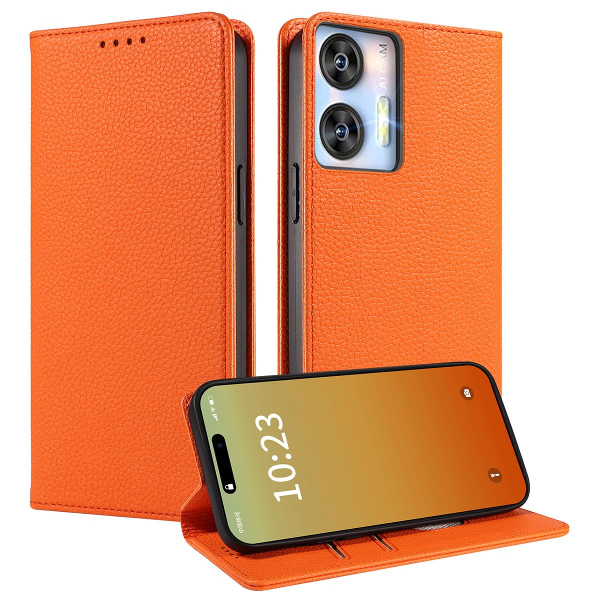 MOJIA Case for Oukitel C35 / C36, [Strong Magnetic Closure] Premium PU Leather Wallet Case Flip Phone Cover, Card Holder Multifunctional Case. Orange — image 1