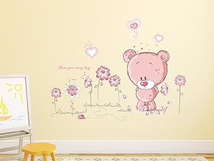 Amazon Brand - Solimo Wall Sticker for Kids Room (Teddy Love, Ideal Size on Wall, 100 cm X 75 cm)