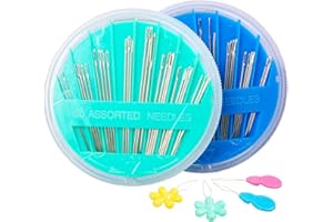 Hekisn 60-Pack Premium Hand Sewing Needles Set, 6 Sizes Embroidery Needles Kit with Threaders, Assorted Large Eye Sewing Needles for Repair, DIY, Art & Craft Projects(Green&Blue)